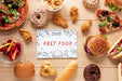 Free Top View Of Delicious Fast Food On Wooden Table Psd