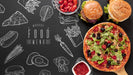 Free Top View Of Fast Food On Black Background Mock-Up Psd