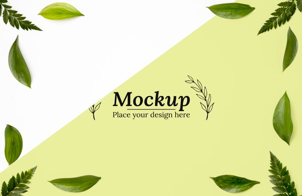 Free Top View Of Frame Mock-Up With Leaves Psd