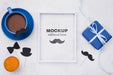 Free Top View Of Frame With Coffee And Gift For Fathers Day Psd