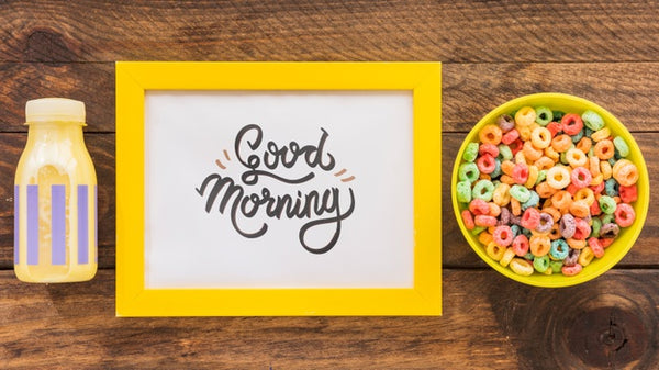 Free Top View Of Frame With Colorful Cereals On Wooden Table Psd