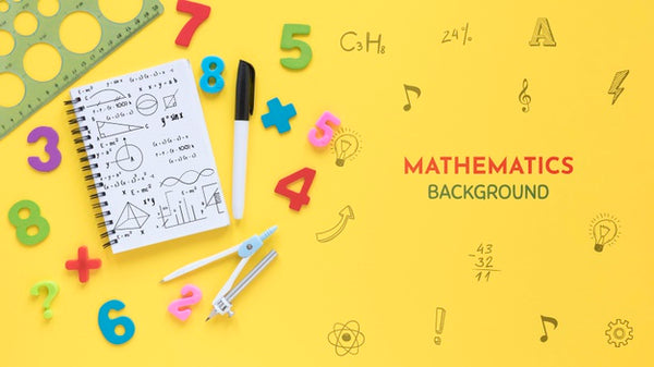 Free Top View Of Mathematics Background With Notebook And Numbers Psd
