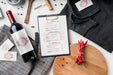 Free Top View Of Menu With Wine Bottle And Chili Peppers Psd