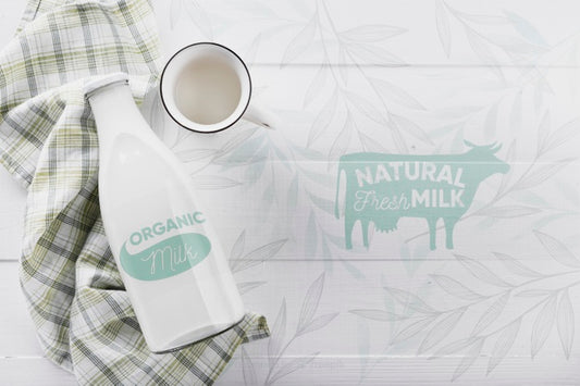 Free Top View Of Milk Bottle With Mock-Up Psd