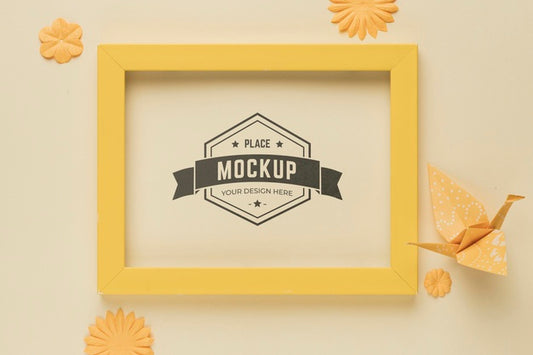 Free Top View Of Mock-Up Frame With Paper Decorations Psd