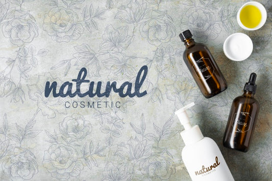 Free Top View Of Natural Skincare Essential Oil Bottle Psd