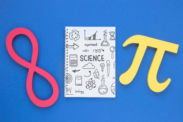 Free Top View Of Notebook With Pi Sign And Infinity Psd