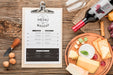 Free Top View Of Notepad With Assortment Of Locally Grown Cheese And Wine Psd