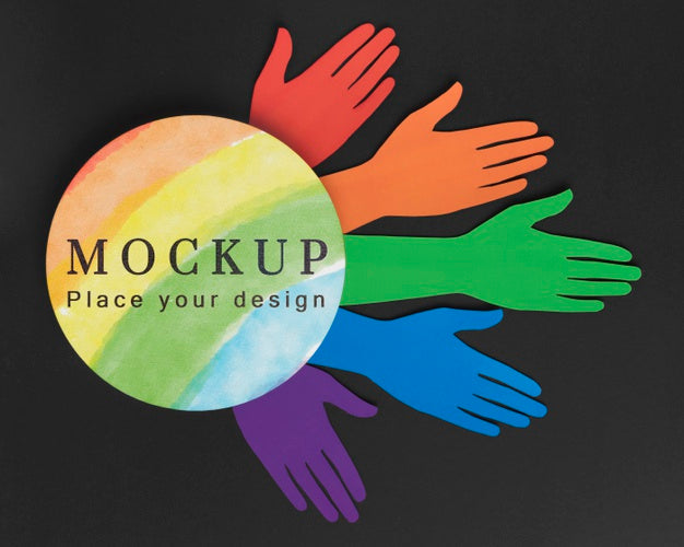 Free Top View Of Rainbow Colored Hands For Diversity Psd