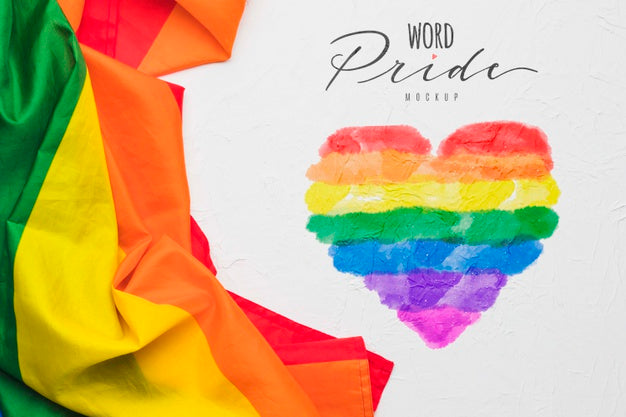 Free Top View Of Rainbow Colored Heart And Flag Psd