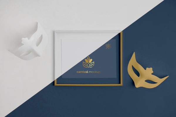 Free Top View Of Simplistic Carnival Invitation With Frame And Masks Psd