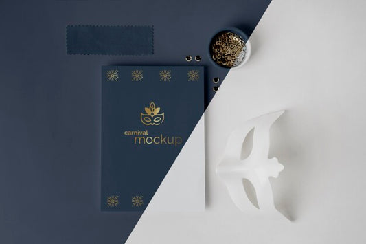 Free Top View Of Simplistic Carnival Invitation With Mask And Beads Psd