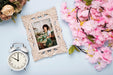 Free Top View Of Spring Peonies With Frame And Clock Psd