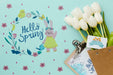 Free Top View Of Tulips And Notepad Psd