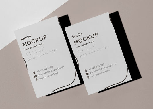 Free Top View Of Two Business Cards With Embossed Braille Psd