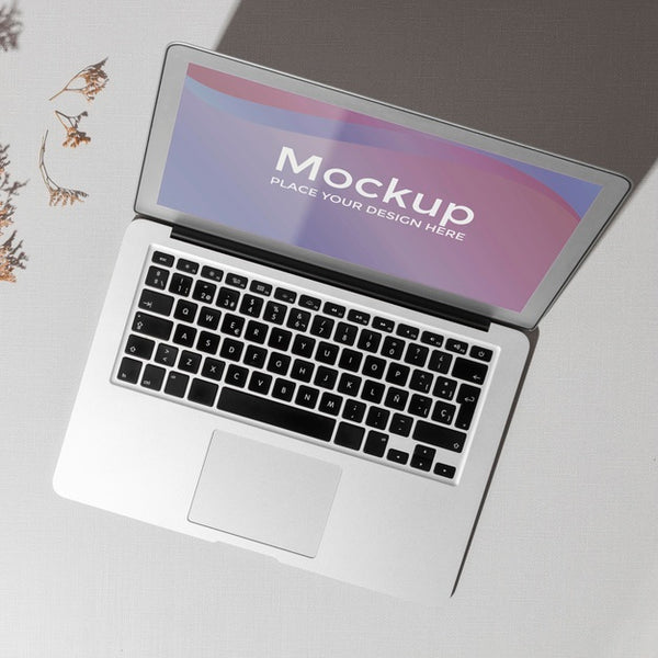 Free Top View Opened Laptop With Screen Mockup With Shadows Psd