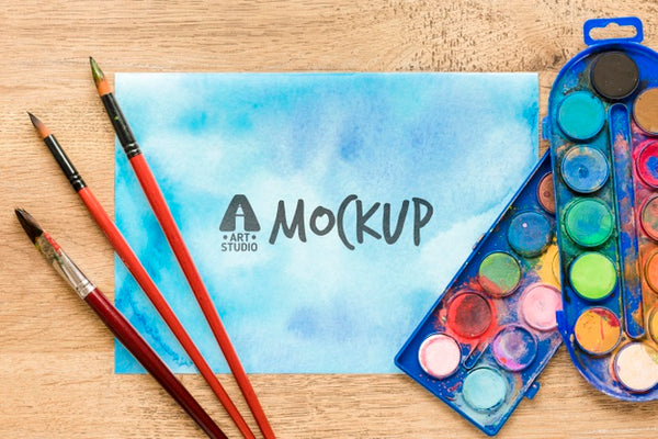 Free Top View Paint Brushes Collection With Mock-Up Psd