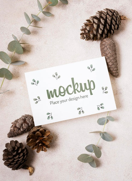 Free Top View Pinecone And Leaves Autumn Mock-Up Psd
