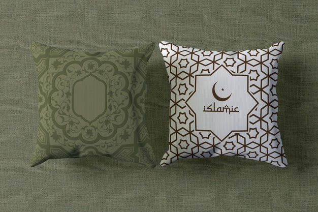 Free Top View Ramadan Arrangement Mock-Up With Pillows Psd