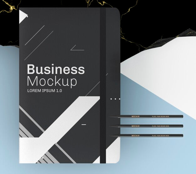 Free Top View Simplistic Black Notebook Psd