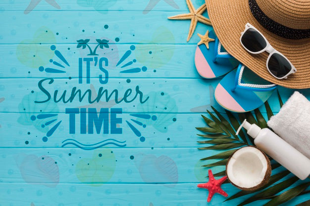 Free Top View Summer Hat With Flip Flops And Coconut Psd