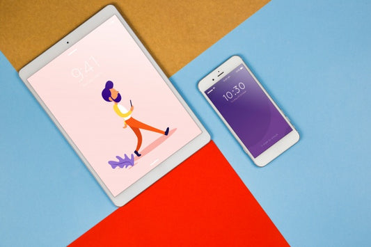 Free Top View Tablet And Smartphone Mockup Psd