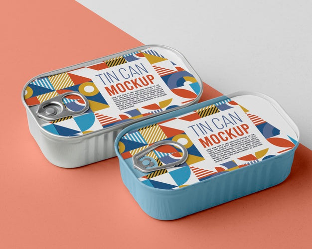 Free Top View Tin Cans Arranged On Table Psd