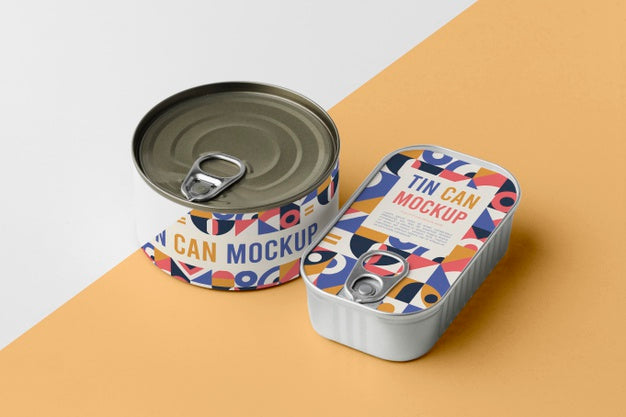 Free Top View Tin Cans Arranged On Table Psd