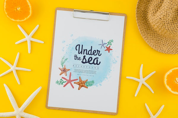 Free Top View Under The Sea Drawing With Mock-Up Psd