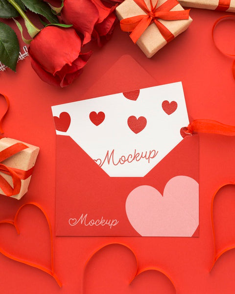 Free Top View Valentine'S Day Gifts And Roses With Mock-Up Letter Psd