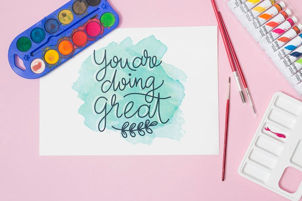 Free Top View Watercolors And Pencils Psd