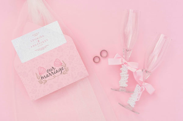 Free Top View Wedding Ideas With Envelope And Glasses Of Champagne Psd