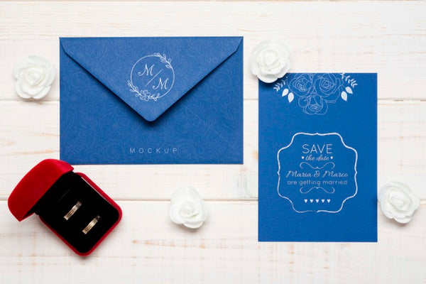 Free Top View Wedding Invitation Concept Psd