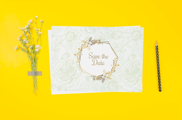 Free Top View Wedding Invitation Mock-Up Psd