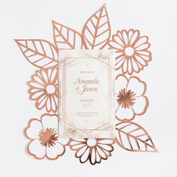 Free Top View Wedding Invitation With Mock-Up Psd