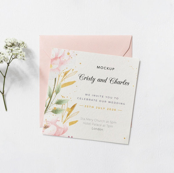 Free Top View Wedding Invitation With Mock-Up Psd