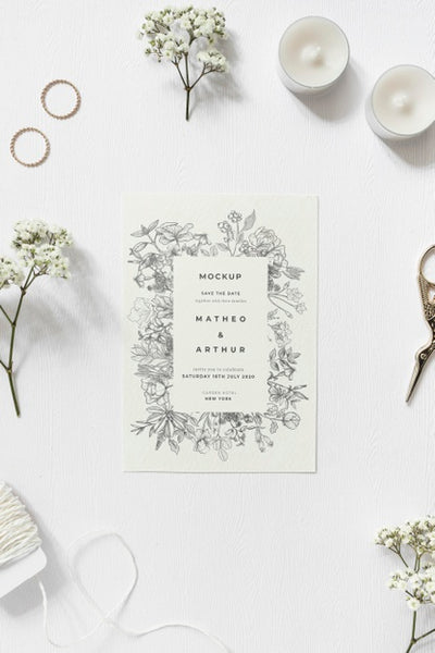 Free Top View Wedding Invitation With Mock-Up Psd