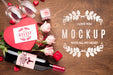 Free Top View Wine And Candy Arrangement Psd
