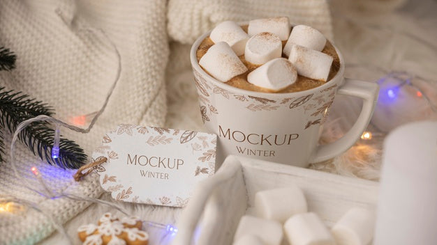 Free Top View Winter Hygge Composition With Tag Mock-Up Psd