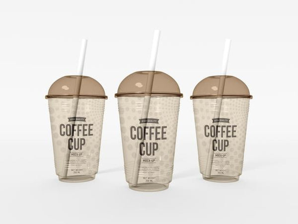 Free Transparent Plastic Coffee Cup With Straw Mockup Psd