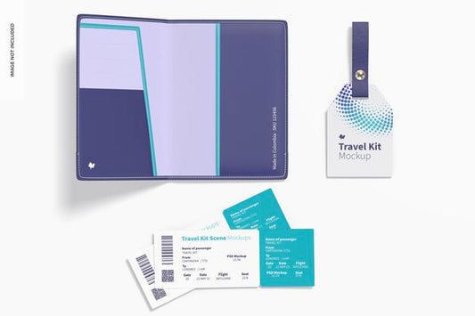 Free Travel Kit Scene Mockup, Top View Psd