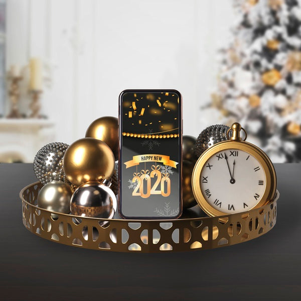 Free Tray With Decorations For New Year Night Psd
