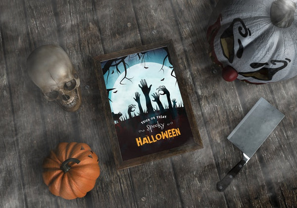 Free Trick Or Treat Spooky Halloween Frame Mock-Up Psd