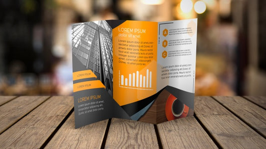 Free Trifold Brochure Mockup On Tabletop Psd