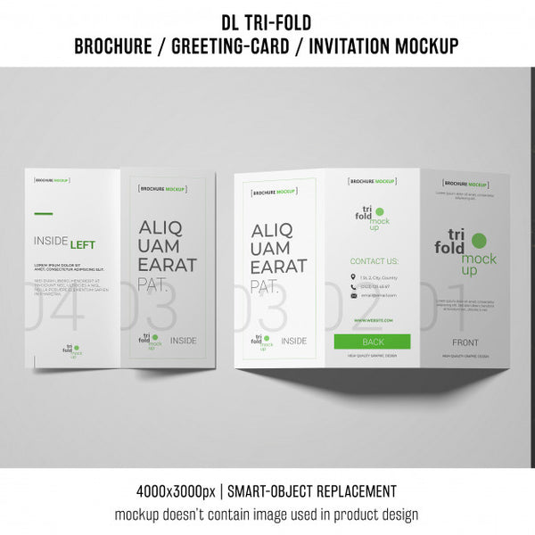 Free Trifold Brochure Or Invitation Mockup On White Background Psd