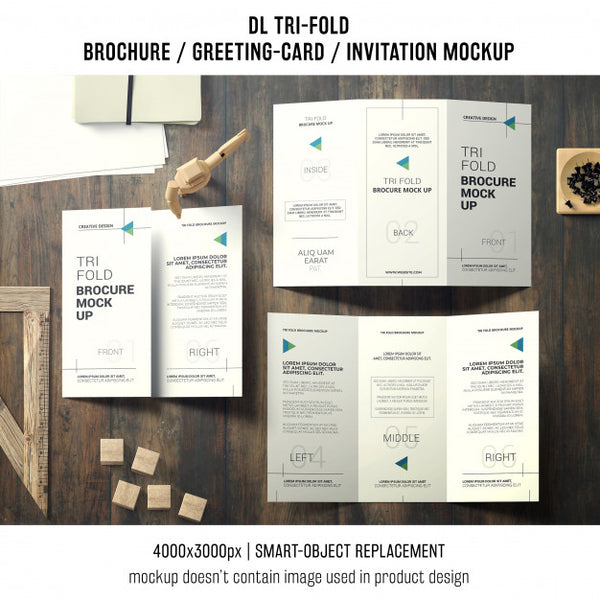 Free Trifold Brochure Or Invitation Mockup Still Life Concept Psd