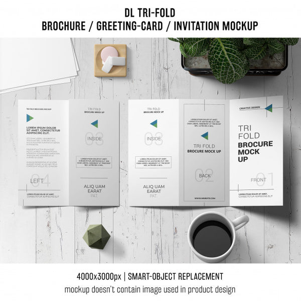 Free Trifold Brochure Or Invitation Mockup Still Life Concept Psd