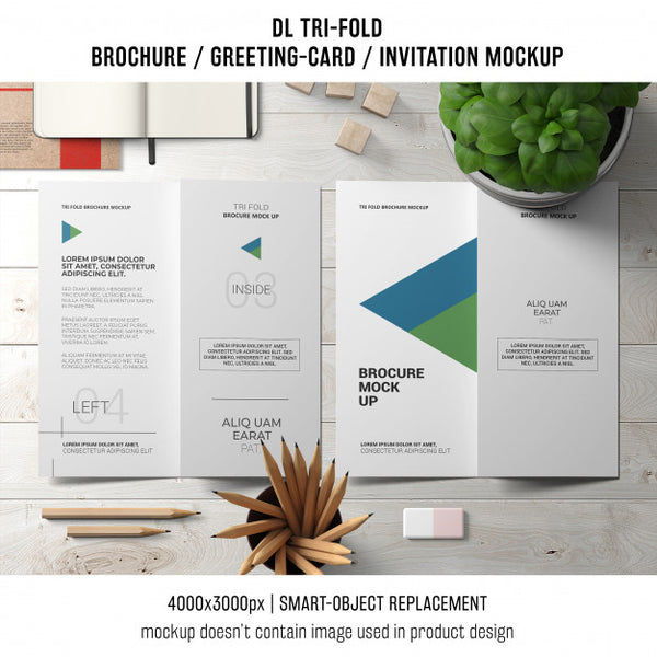 Free Trifold Brochure Or Invitation Mockup With Still Life Concept Psd