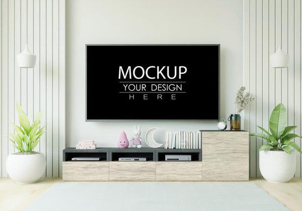 Free Tv In Living Room Mockup Psd