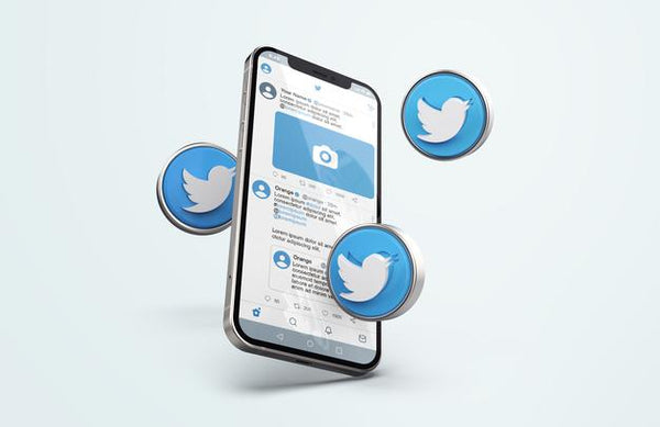 Free Twitter On Silver Mobile Phone Mockup With 3D Icons Psd